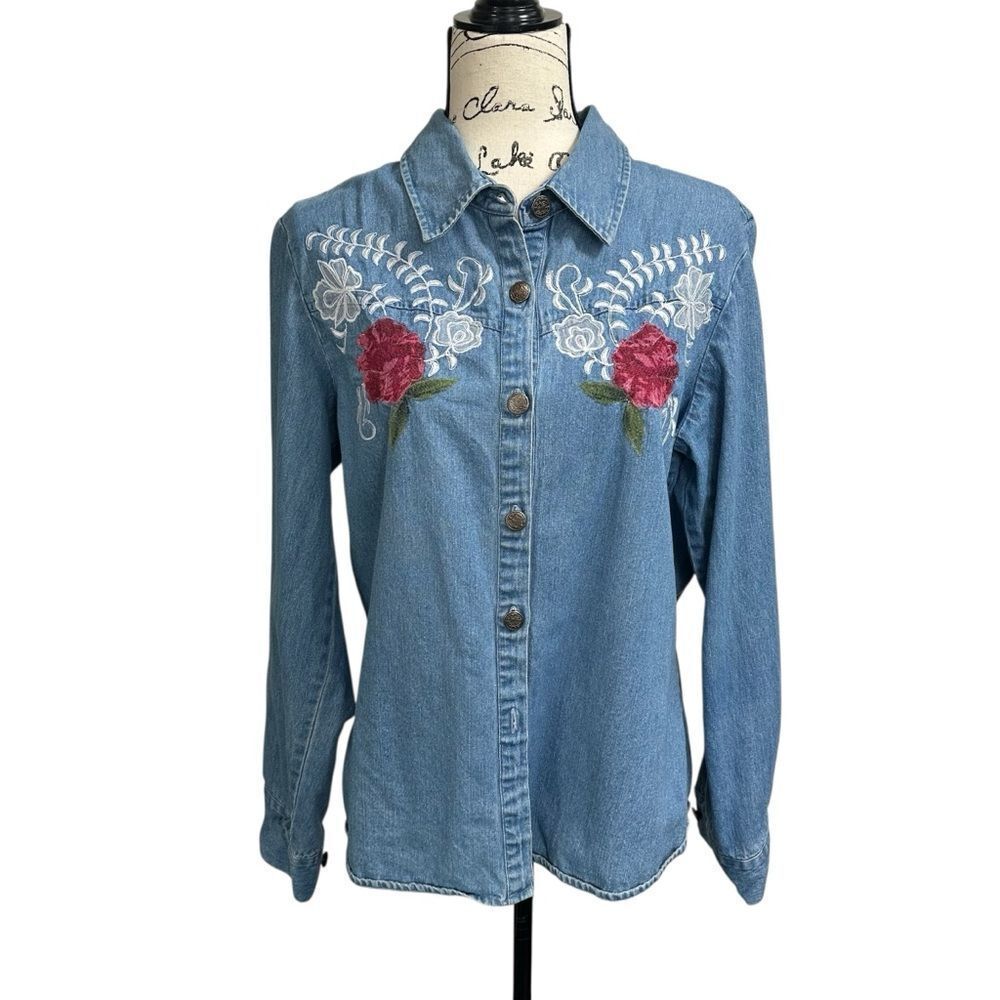 Vintage Susan Graver Embroidered‎ Country Glam Denim Shirt Jacket, M